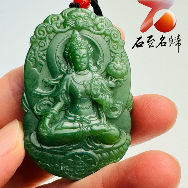 天然和田碧玉度母掛墜｜一抹碧色，靜守安然