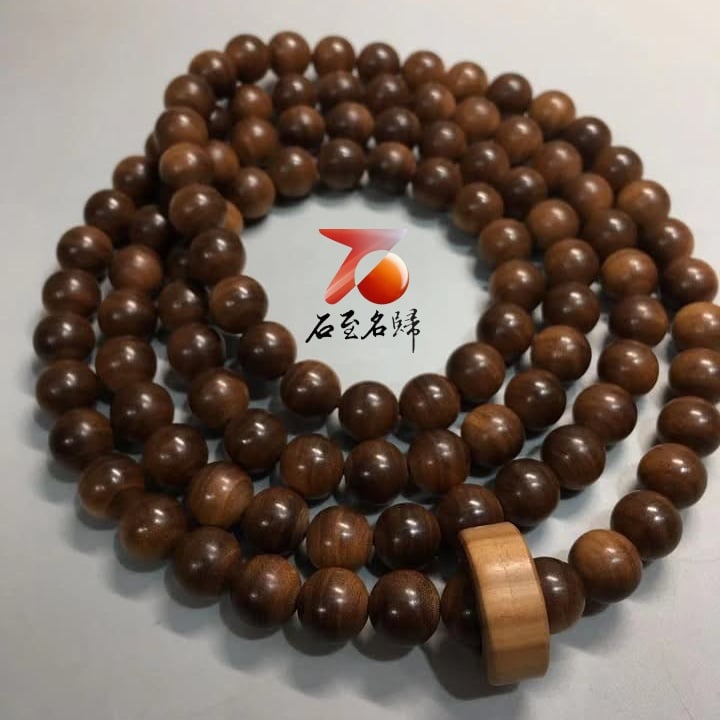 傳世臻品｜天然 印度邁索爾正區老山檀香 虎皮紋爆黑肉 九分沉10mmx108顆