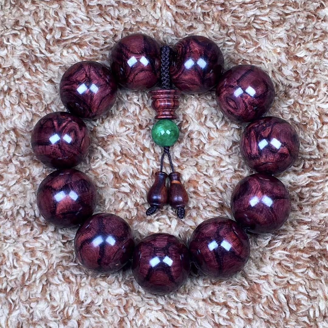 海南黃花梨野生紫油梨 X紋對眼鬼臉25mm手珠 重量75.8克