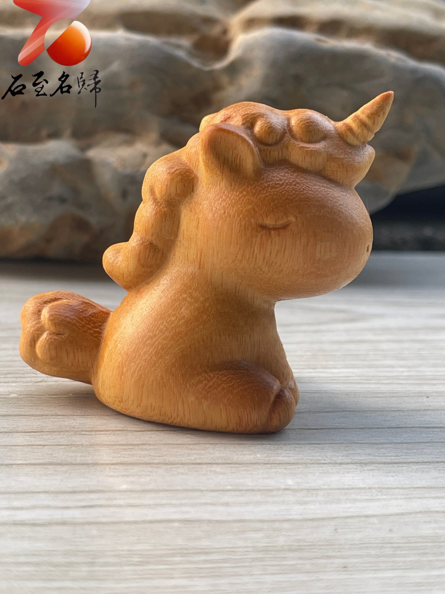 進口黃楊木雕件【獨角獸】高4.5公分