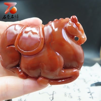 老撾結晶朱砂石【唐馬手把件】