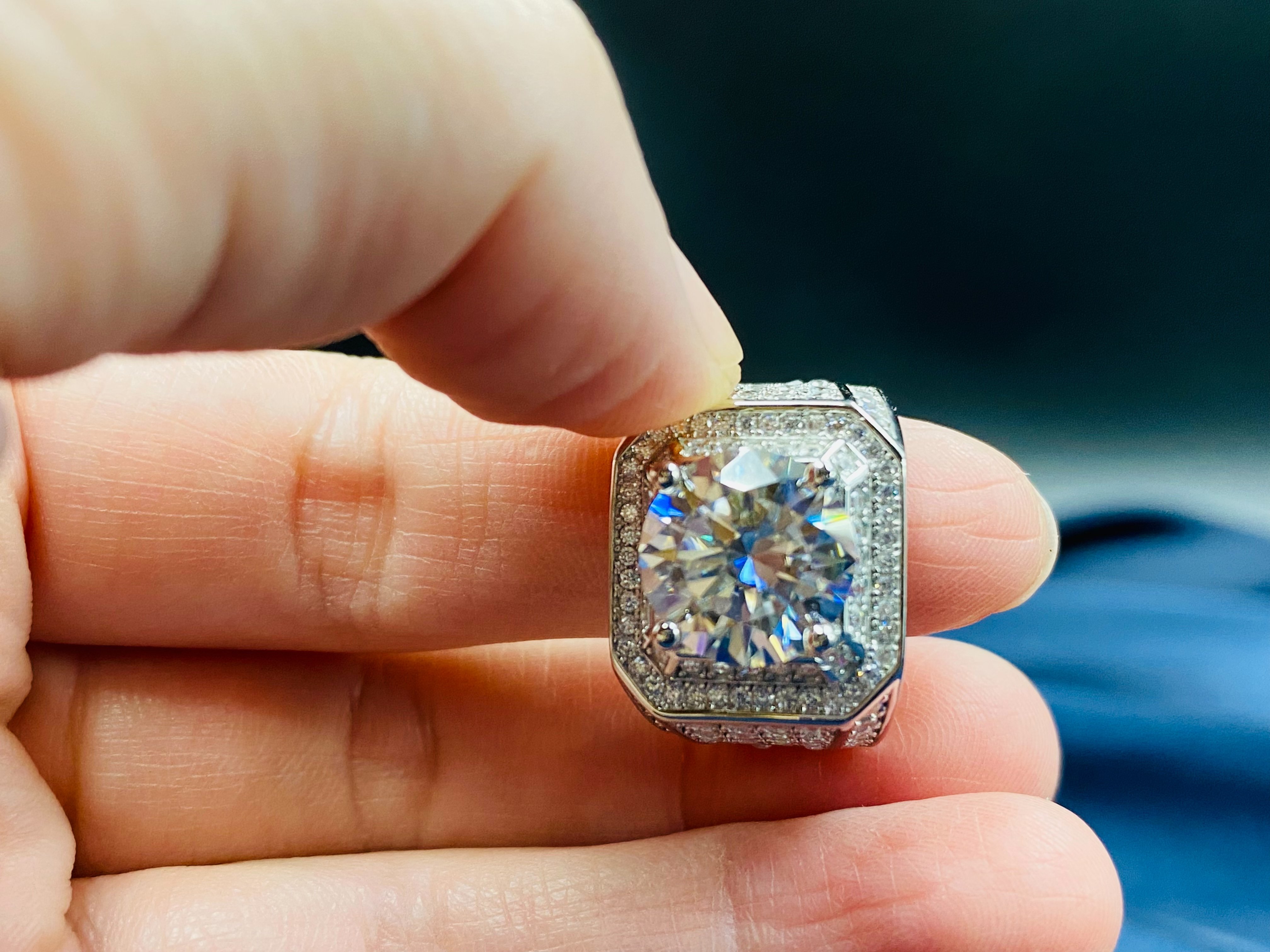 5克拉男戒莫桑鑽D色 附雙保證書 925銀 可過鑽筆檢測