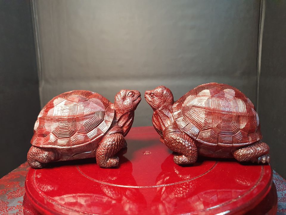 印度小葉紫檀精工【長壽龜】一對