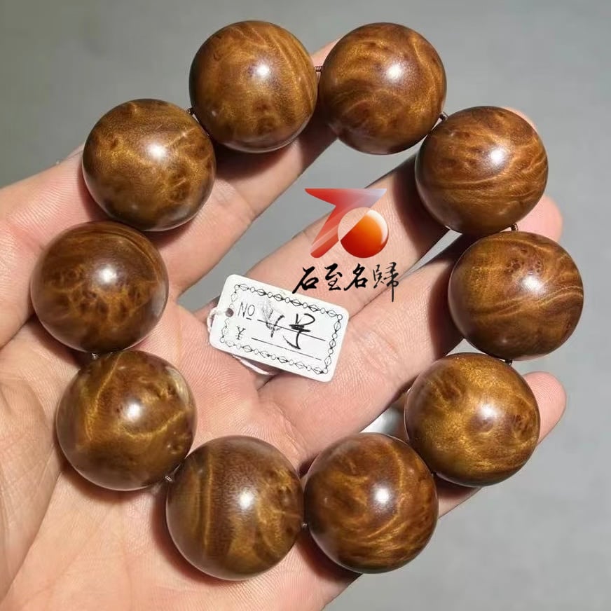 天然 金絲楠木小葉楨楠｜水波瘤疤 25mm手珠4號