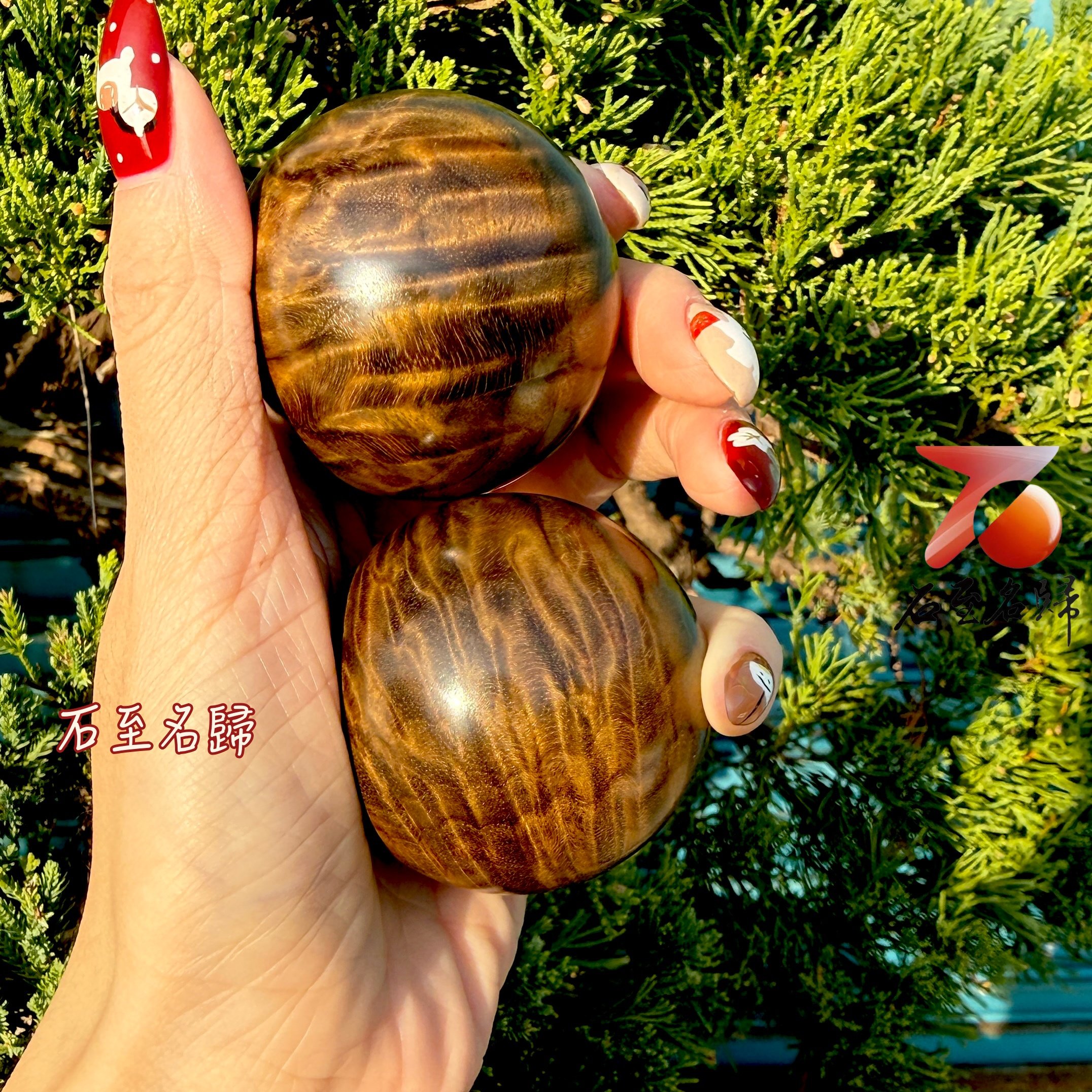 天然頂級金絲楠木烏木老料 超爆滿水波 × 罕見龍膽紋保健球收藏套組