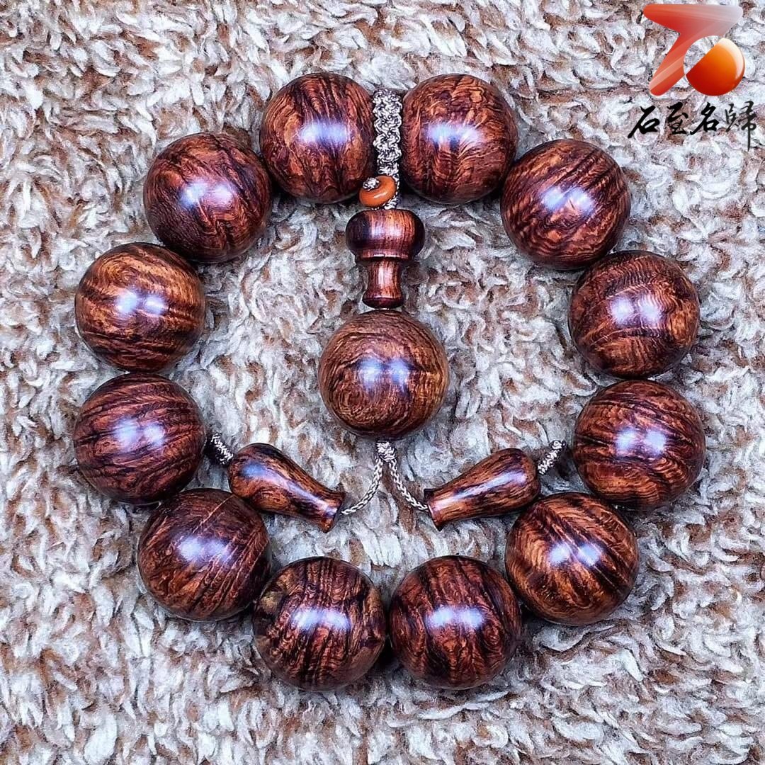 鼎藏 海南黃花梨老料 鳳尾紋+瘤疤20mm手珠 重量60克