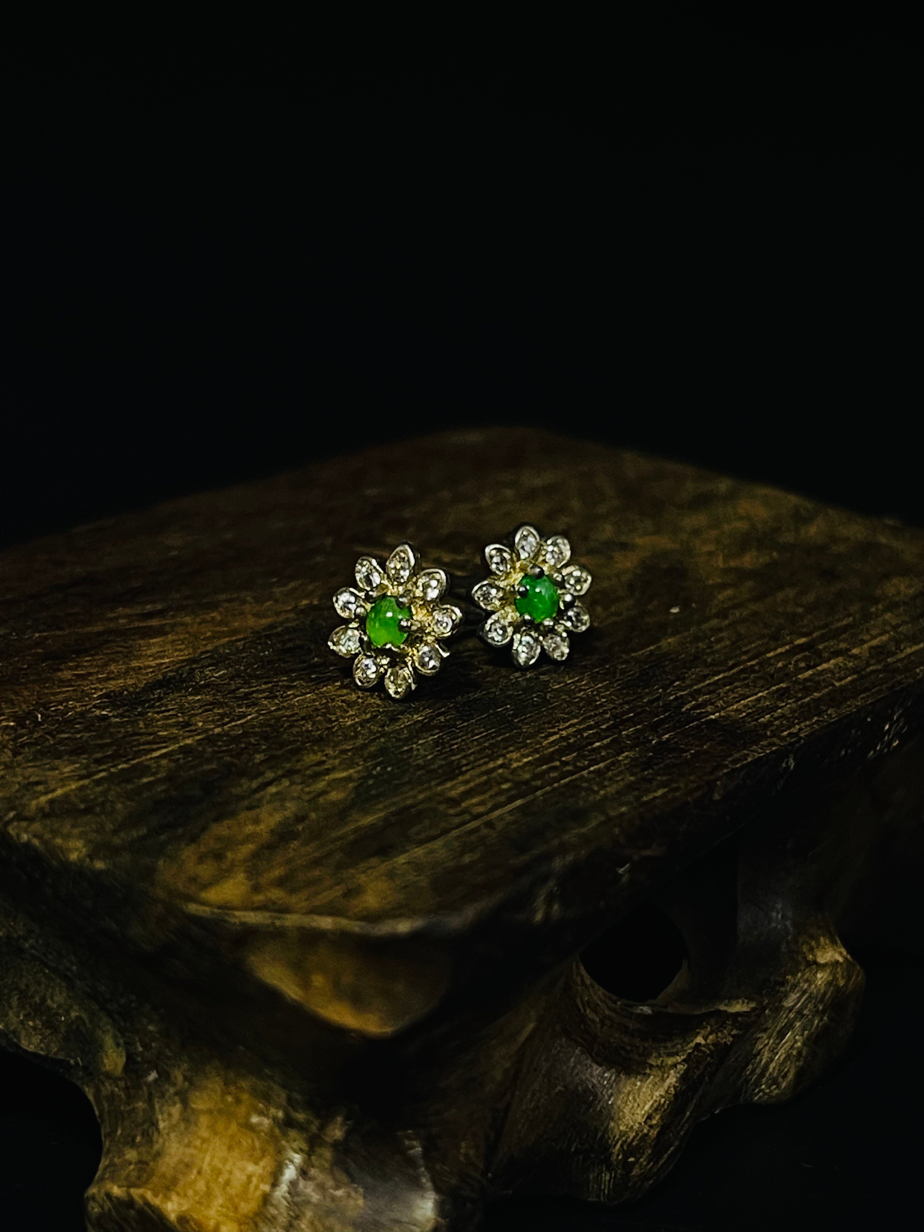 冰種翡翠A貨+925銀【波斯菊耳環】附玉石鑑定書