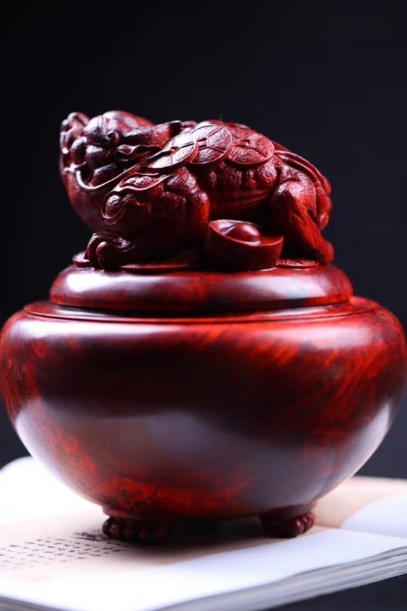 印度小葉紫檀老料製【金蟾大茶葉罐/儲物罐】