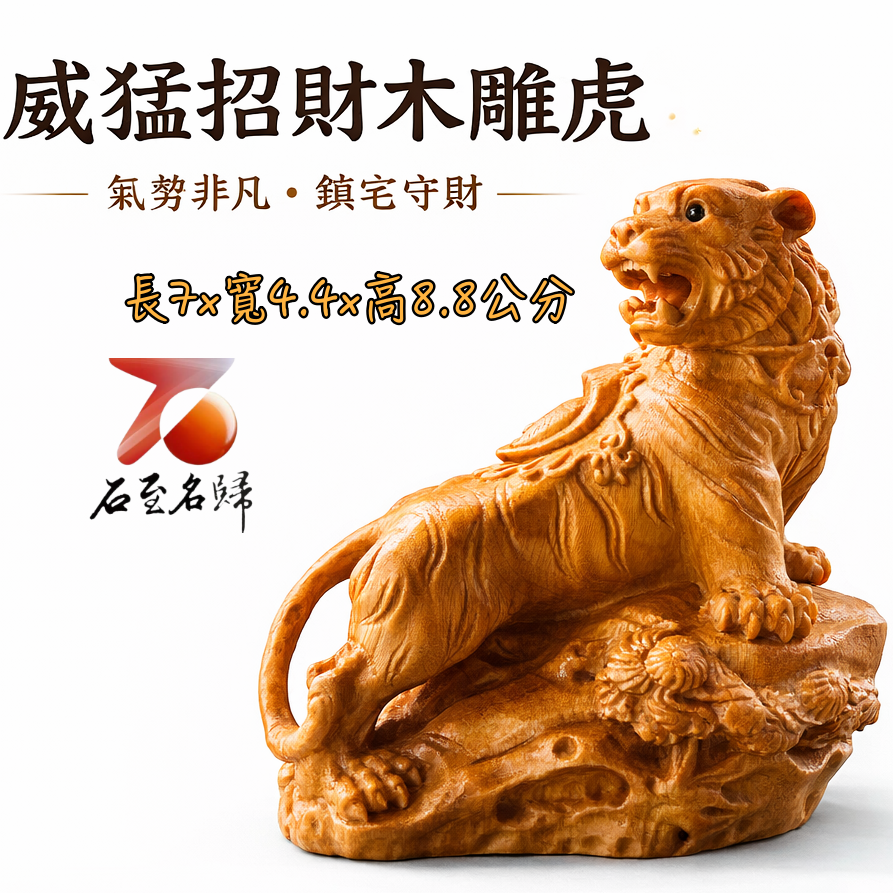 天然 嚴選崖柏木雕件【元寶坐山虎】