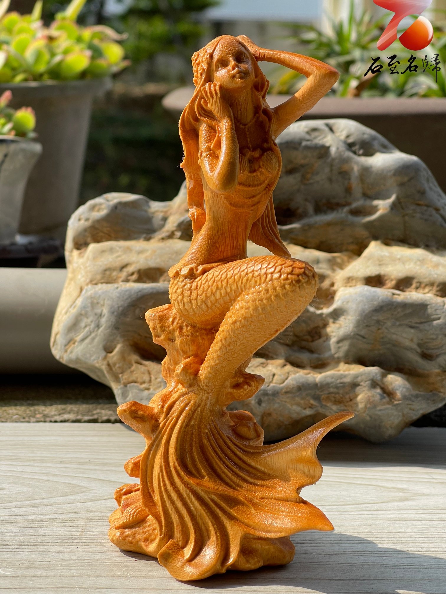 崖柏木原木雕件【小美人魚雕件】附收藏禮盒