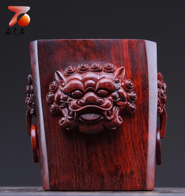印度小葉紫檀【方形螭龍筆筒】