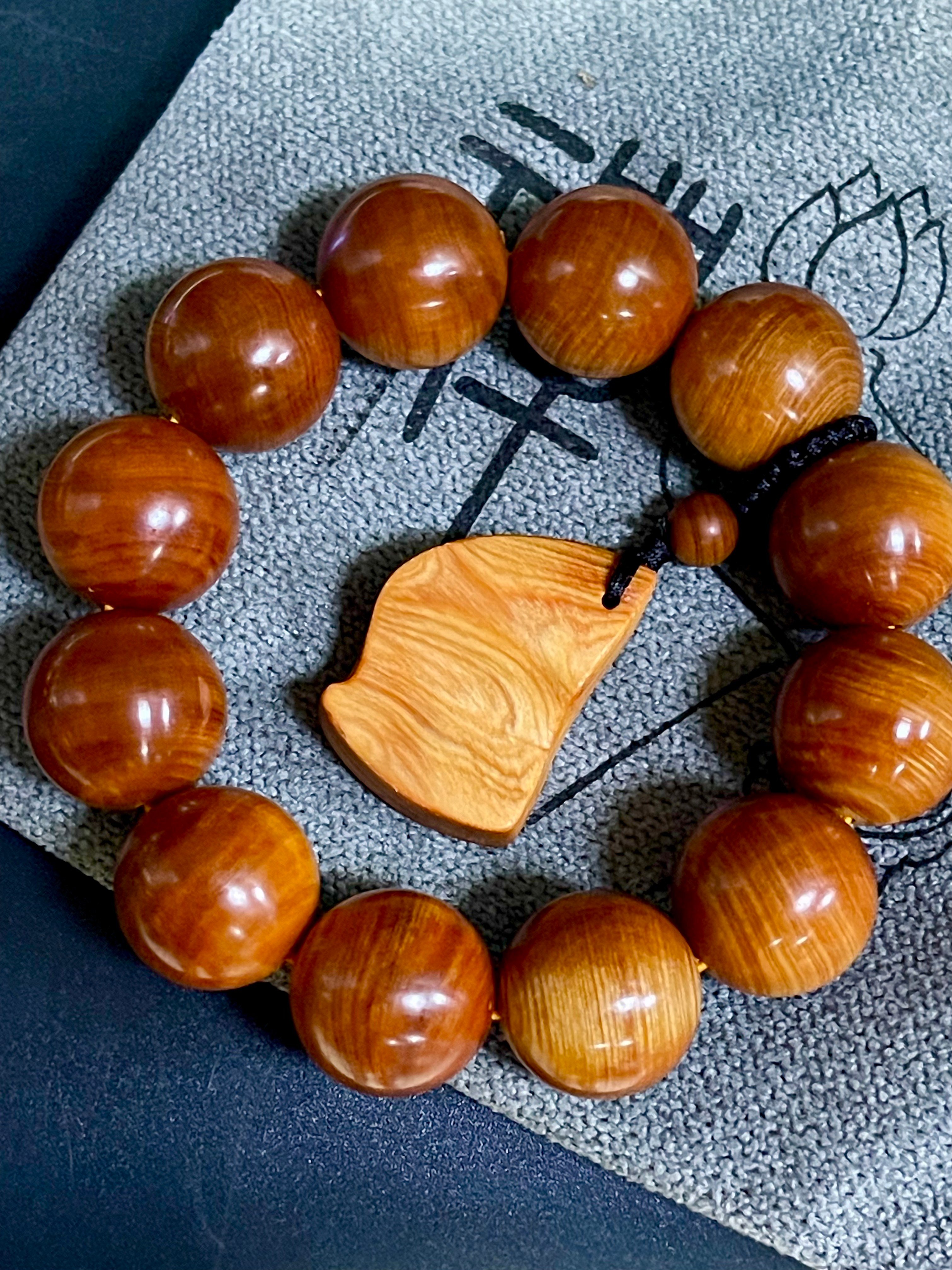 城口崖柏玉化虎皮紋透光20mm手珠(20mm x 12顆）