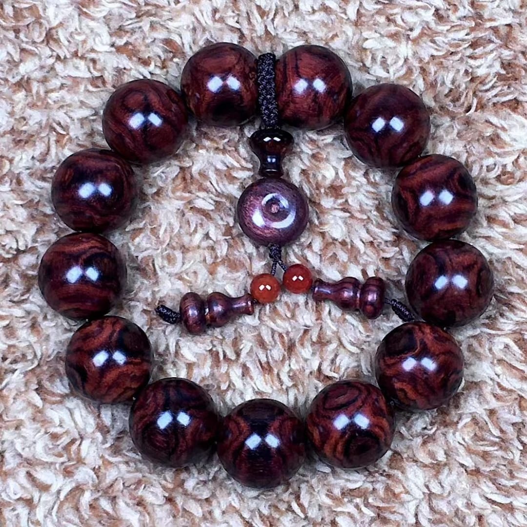 極品海南黃花梨 一木2串 紫油梨頂級老乾料18mm手珠  X紋對眼+京劇臉譜