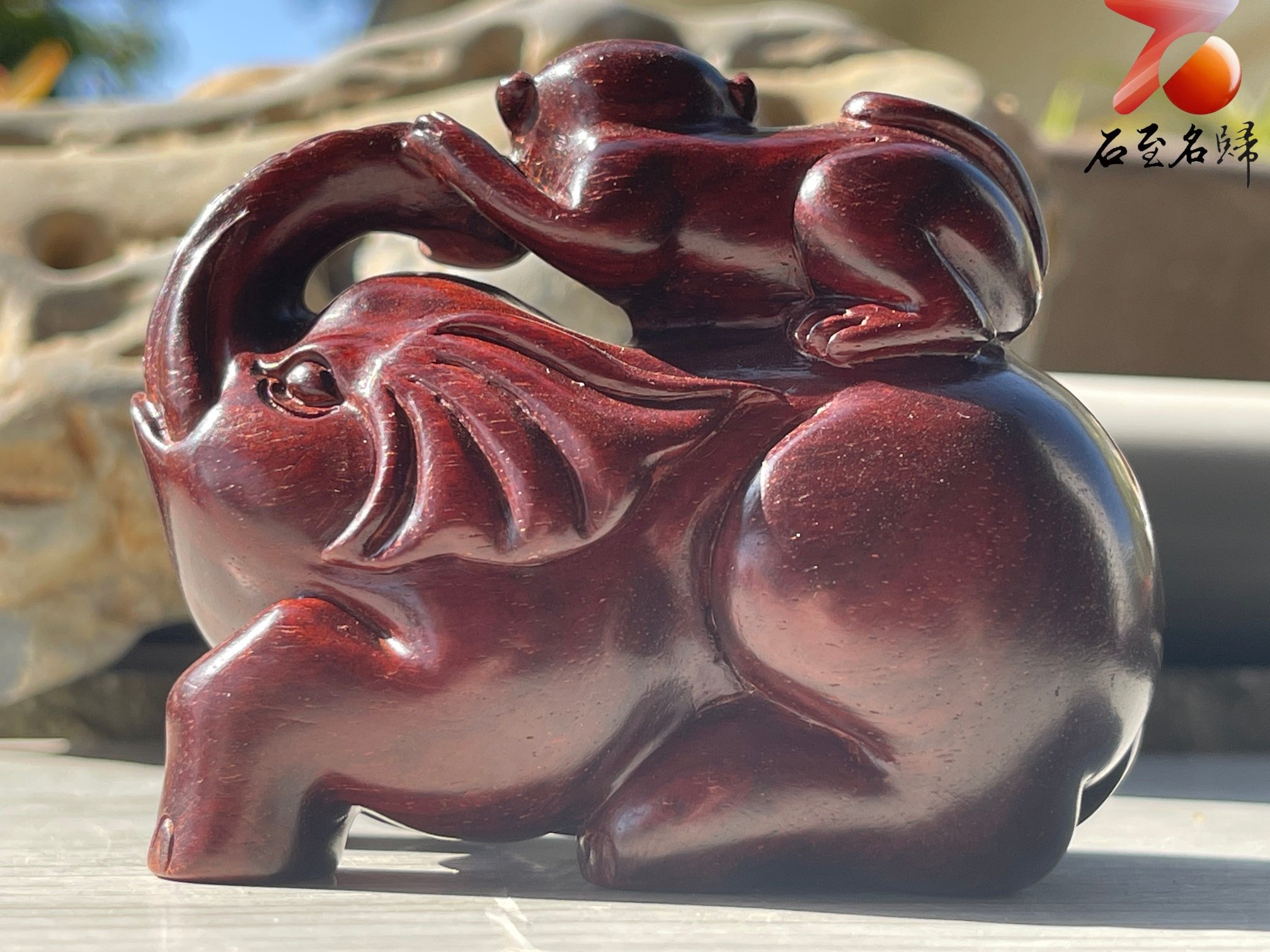 印度小葉紫檀高油密二膘料 湘工手作【封猴拜象】