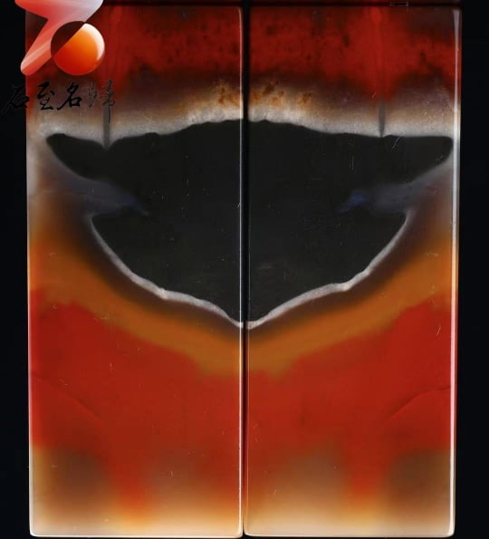 天然壽山石 五彩奇石對章【瑞獸圖】