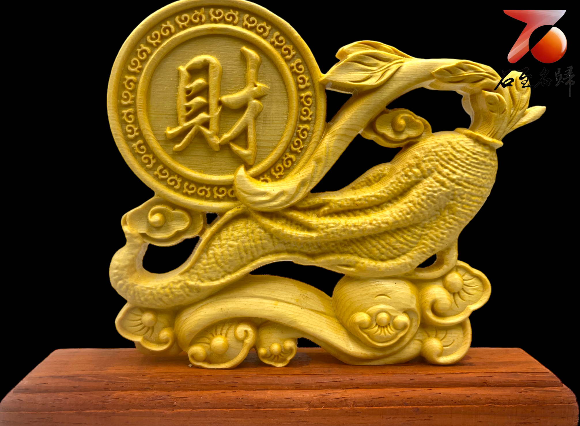 黃楊木精雕＋尚比亞紫檀底座作品 【福滿人生—人生如意】附精美收藏禮盒