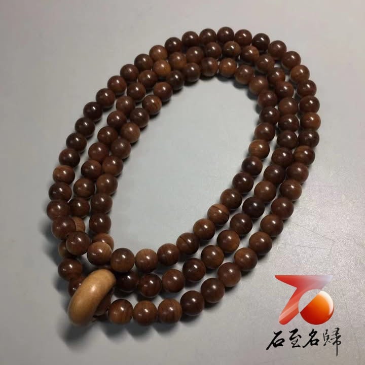 頂級高貨｜天然 印度邁索爾正區老山檀香 虎皮紋爆黑肉 沉水級 7mmx108念珠