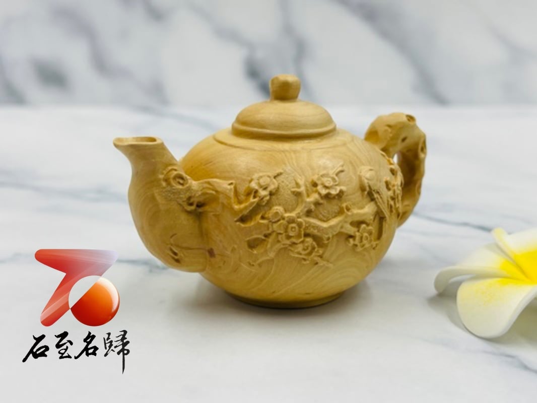 黃楊木精雕【花鳥壺】