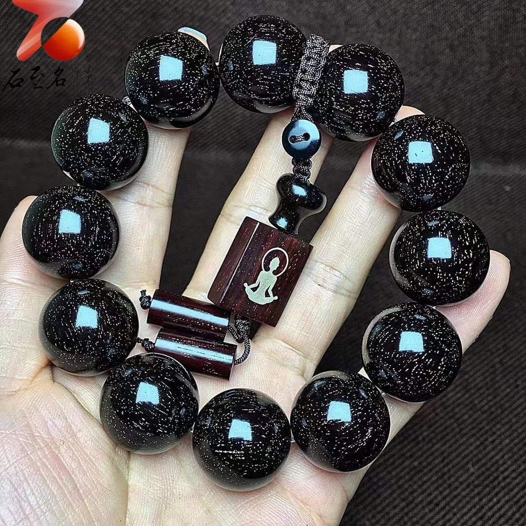 印度小葉紫檀老料 泥料黑珍珠20mm手珠【佛-悟道】
