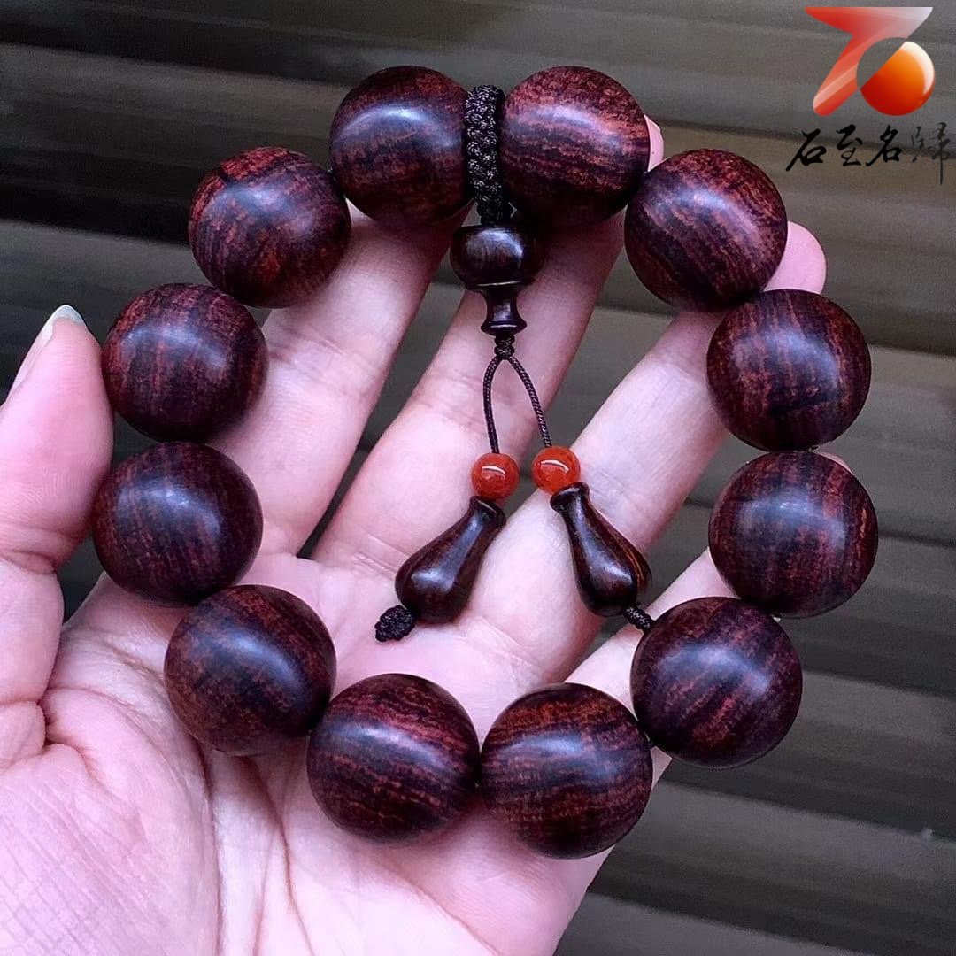 臻品 海南黃花梨紫油梨老料20mm手珠 水波芝麻花 重量50公克