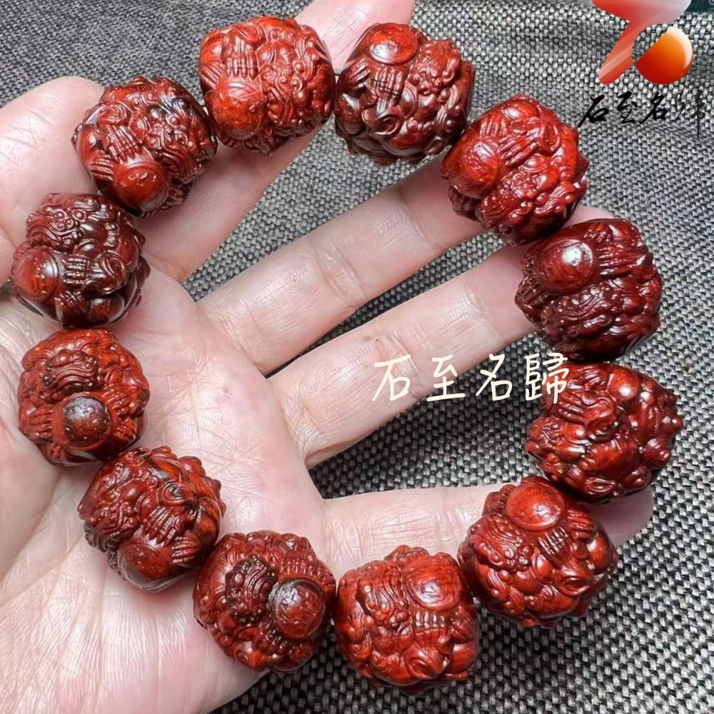 印度小葉紫檀二膘泥料【招財進寶貔貅20mm手珠】