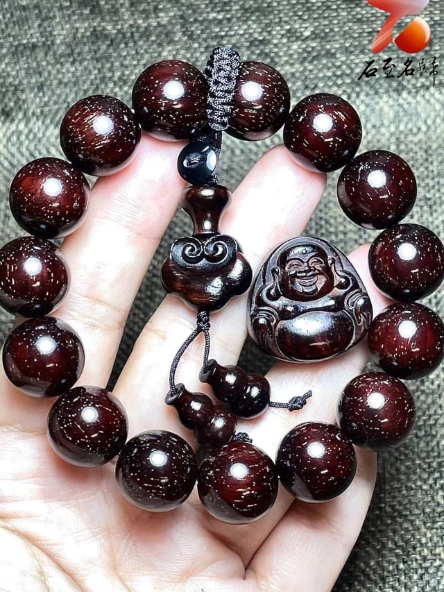 印度小葉紫檀老料15mm滿金星精選 【福氣彌勒】