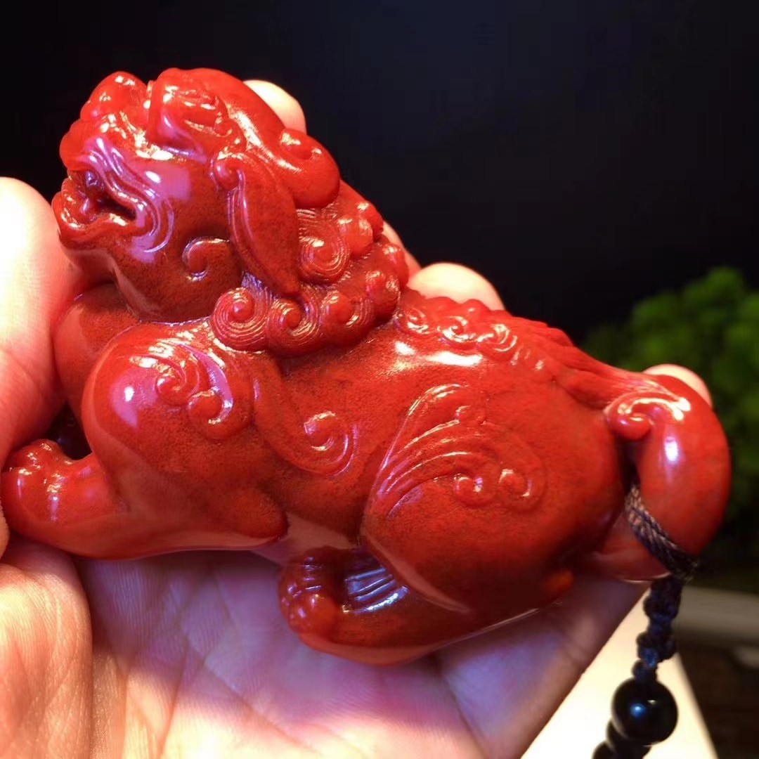 精品-純正朱砂紅貔貅手把件【招財貔貅】
