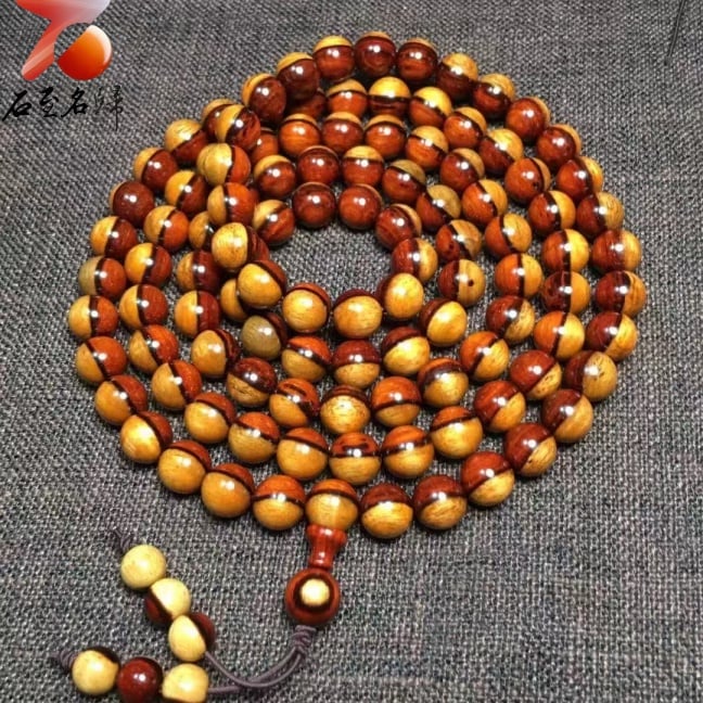 印度小葉紫檀【陰陽珠】8mmx108顆 多金星一線天經典手串