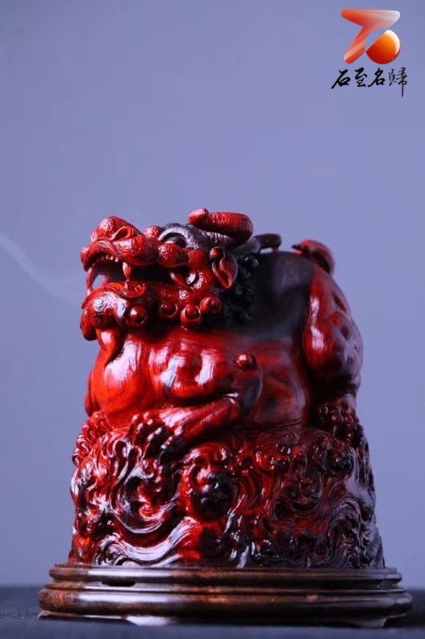 印度小葉紫檀一木手作【囚牛盤香爐】