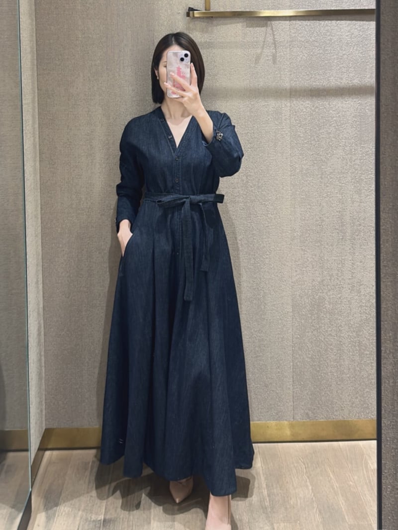 S MaxMara牛仔七分袖繫腰長洋裝