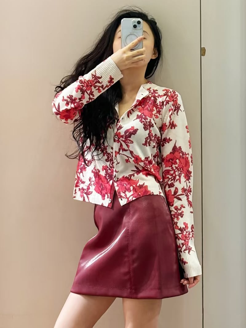 MAX&Co.羊毛混紡亮面漆皮短裙