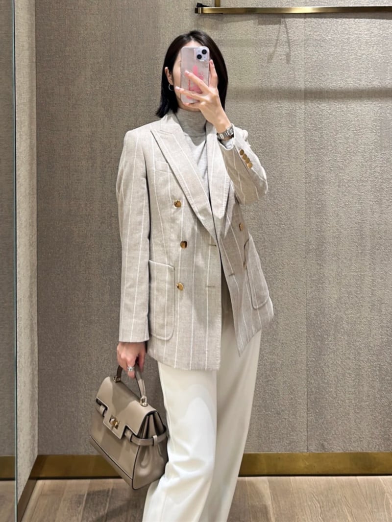 MaxMara羊駝毛羊毛混紡法蘭絨修身西裝外套