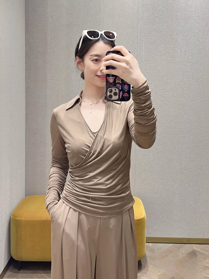 MaxMara交叉V領褶皺修身上衣