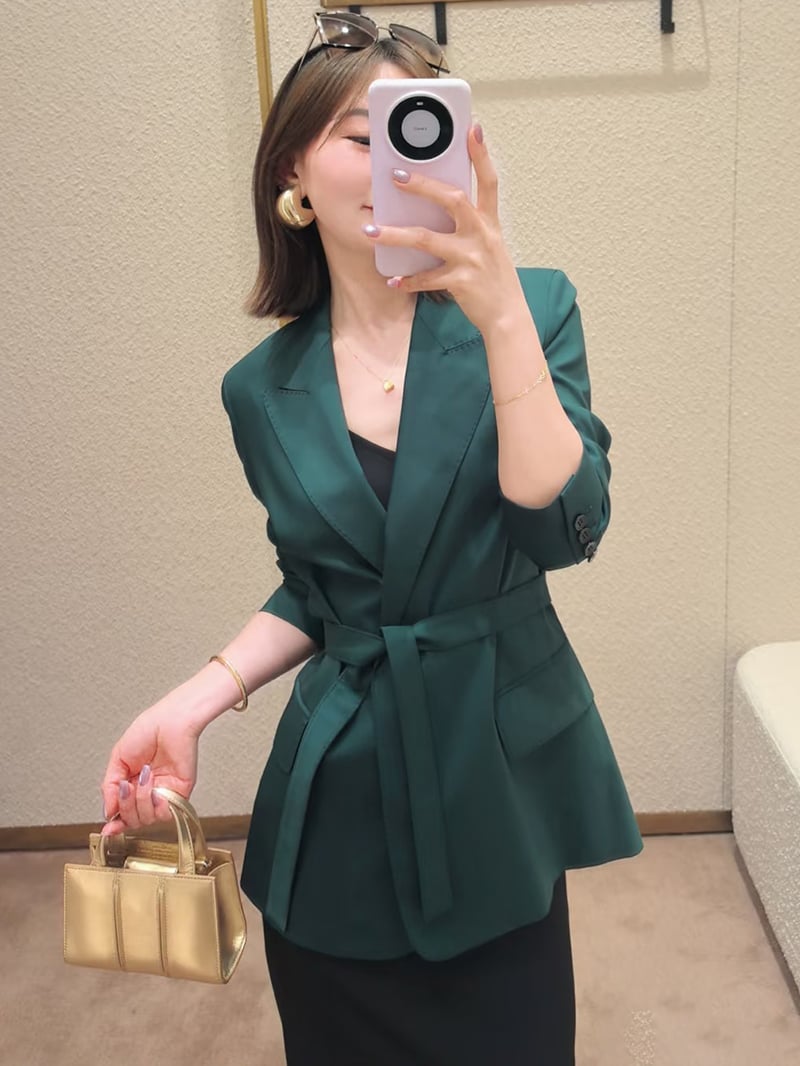 MaxMara羊毛尖領繫腰西裝外套