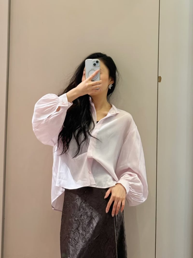 MAX&Co.條紋紋理燈籠袖襯衫