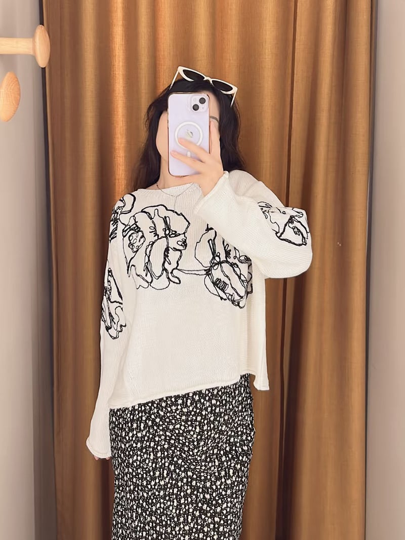 MAX&Co.羊毛混紡花卉刺繡毛衣