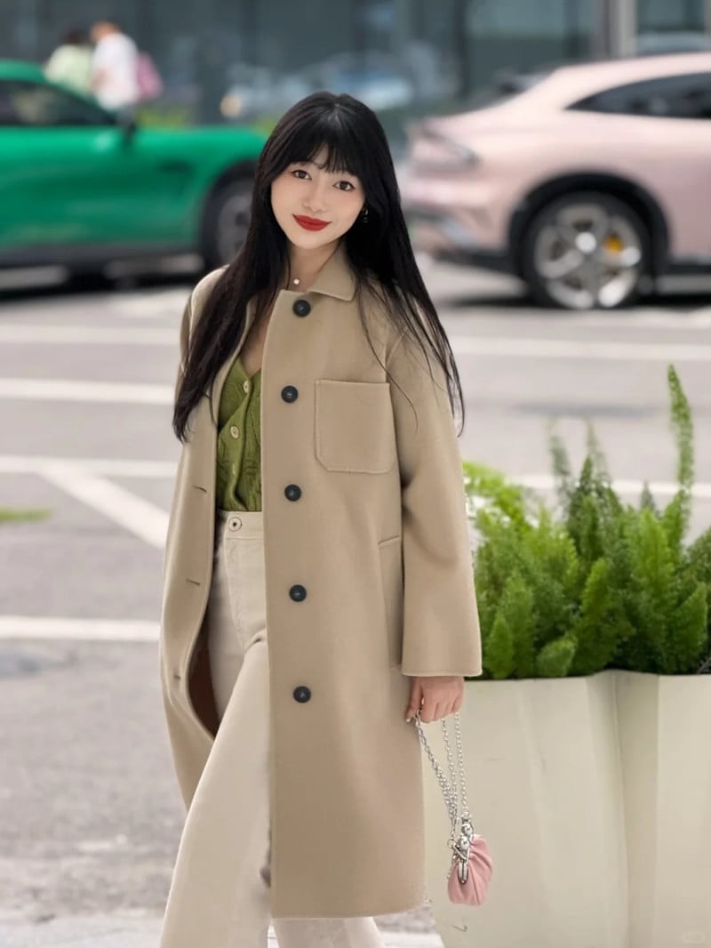 WEEKEND羊毛襯衫領單排扣大衣