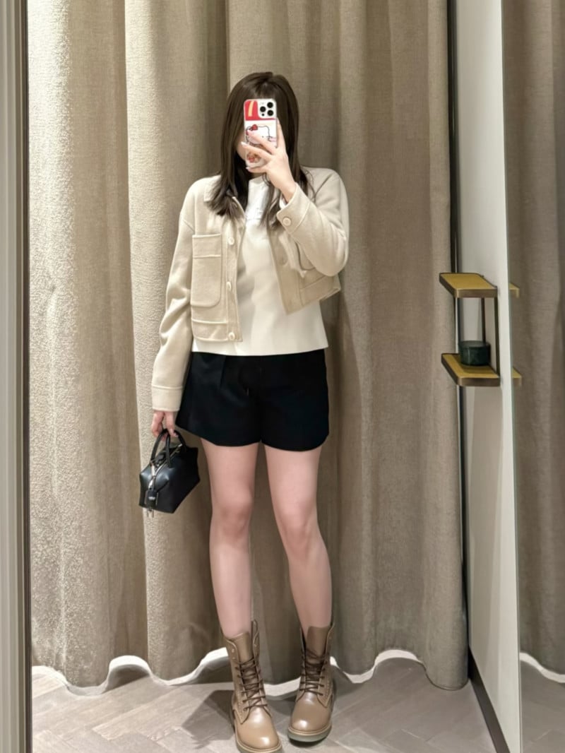 MaxMara羊毛羊絨混紡落肩短外套