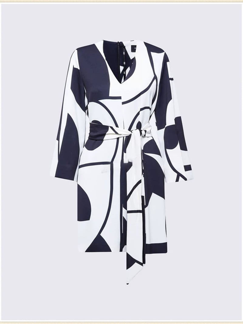 現貨MARELLA撞色V領開叉袖口A字連身裙