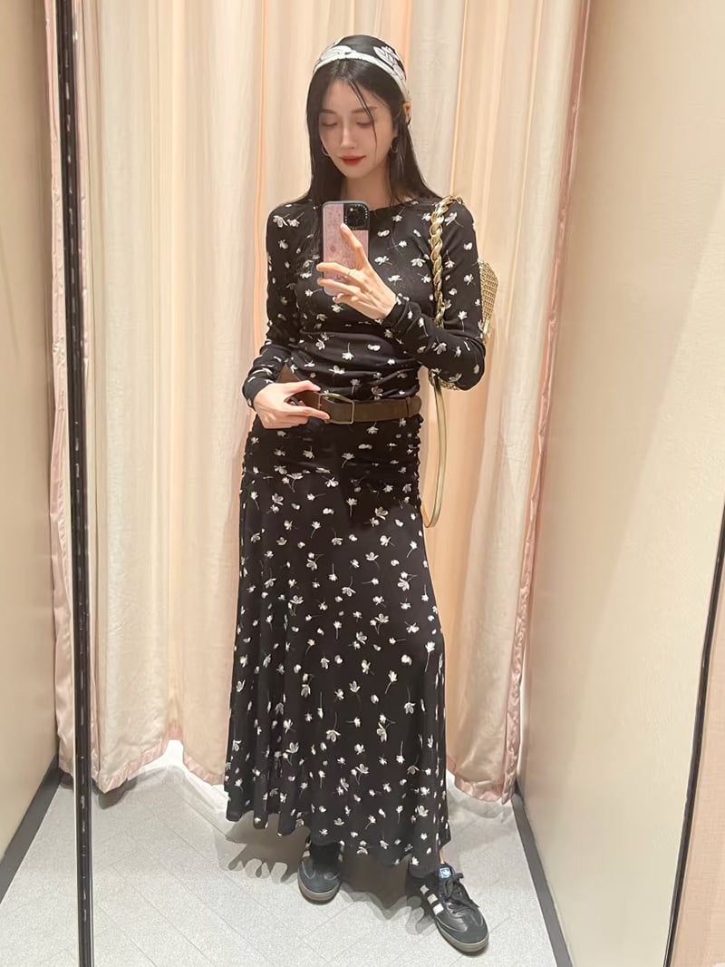 MARELLA不對稱荷葉邊印花長裙