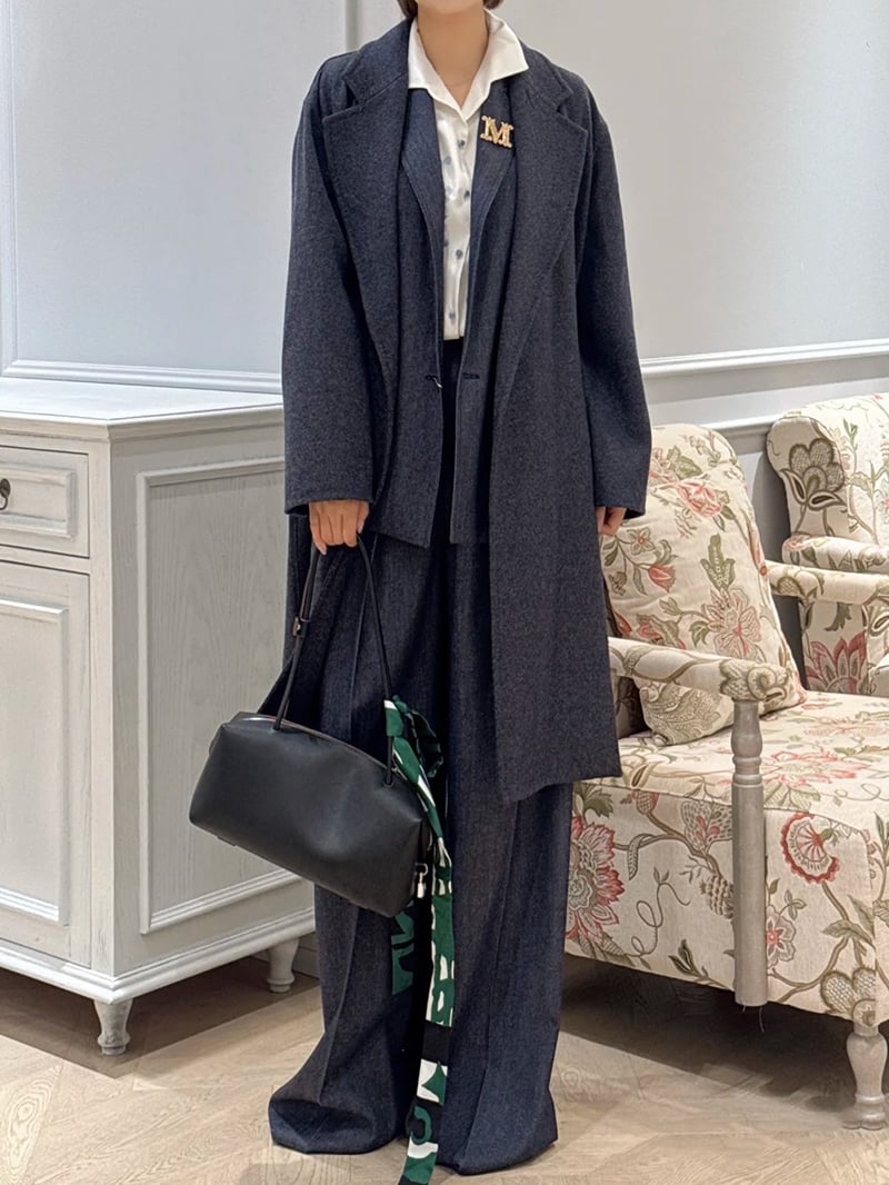 MaxMara雙層羊毛牛仔藍裹身大衣