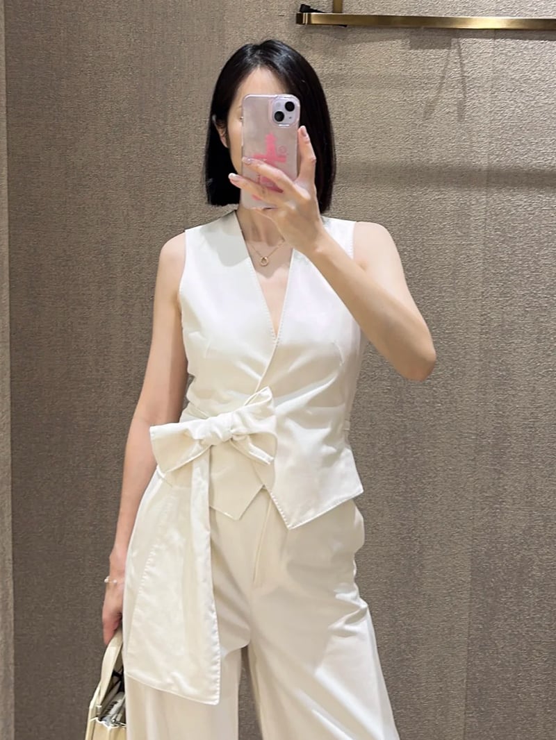 MaxMara交叉V領蝴蝶結修身背心