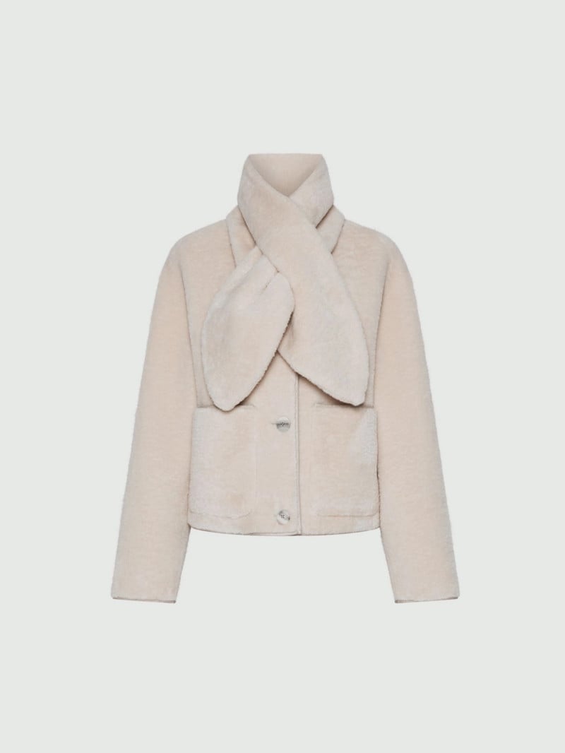 MARELLA毛絨附圍巾圓領短外套