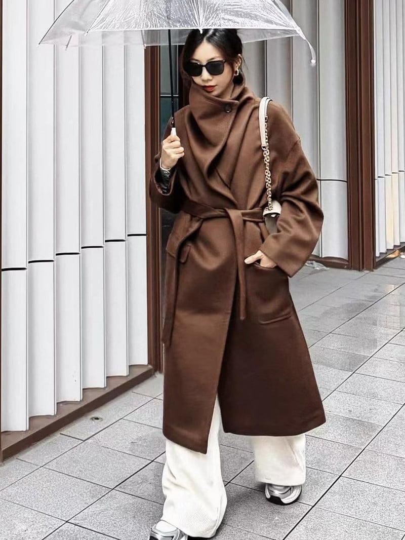 MAX&Co.羊毛羊絨混紡漏斗領裹身大衣