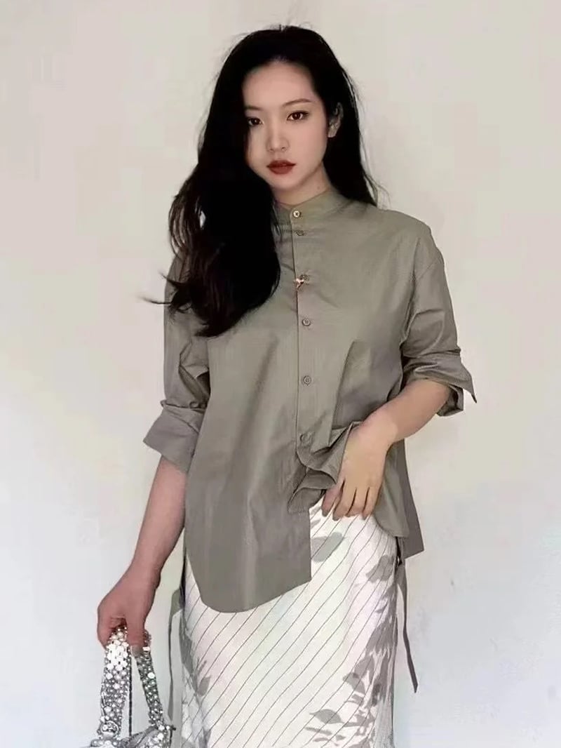 MAX&Co.立領後背褶皺寬版襯衫