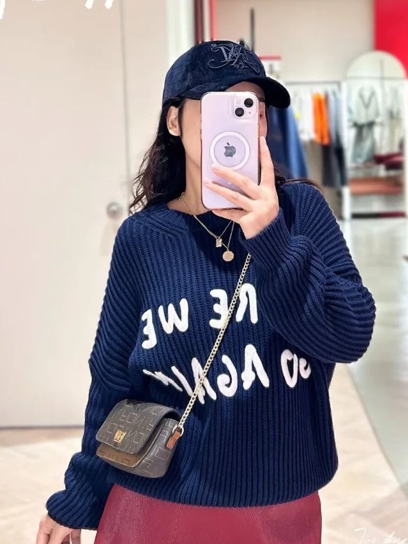 MAX&Co.羊毛混紡刺繡字母羅紋毛衣