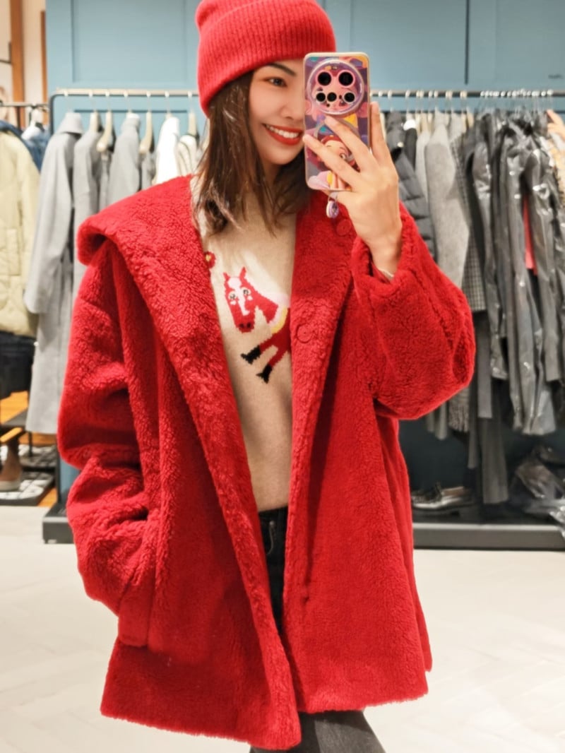 WEEKEND羊毛混紡泰迪熊連帽外套