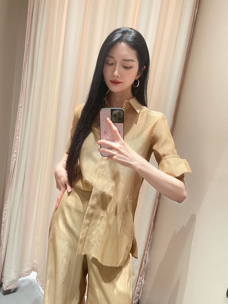 MARELLA棉絲混紡薄紗襯衫