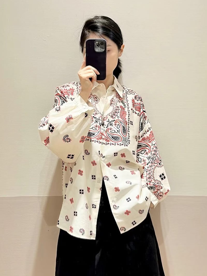 WEEKEND印花泡泡長袖襯衫