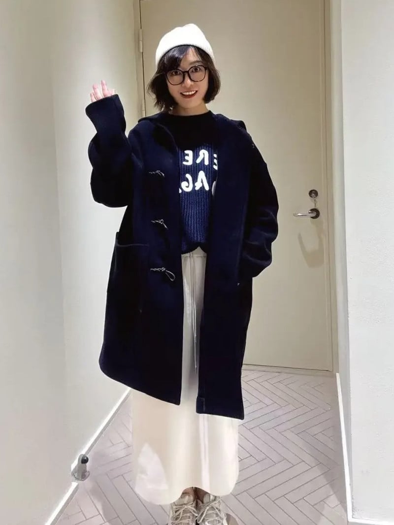 MAX&Co.羊毛混紡牛角扣粗呢大衣